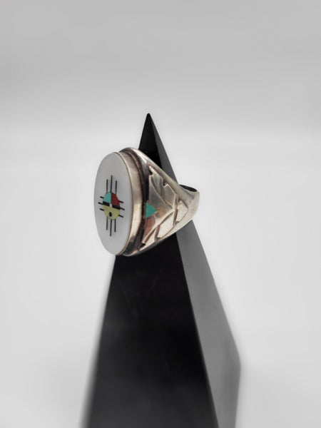 Sterling Silver Zuni Sun Inlaid Ring - Size 11.5 - Marcia Nickols