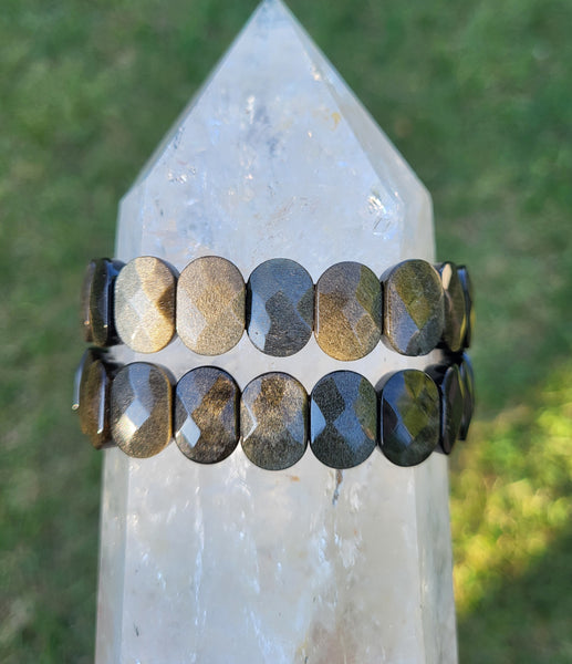 Gold Sheen Obsidian Elastic Bracelet