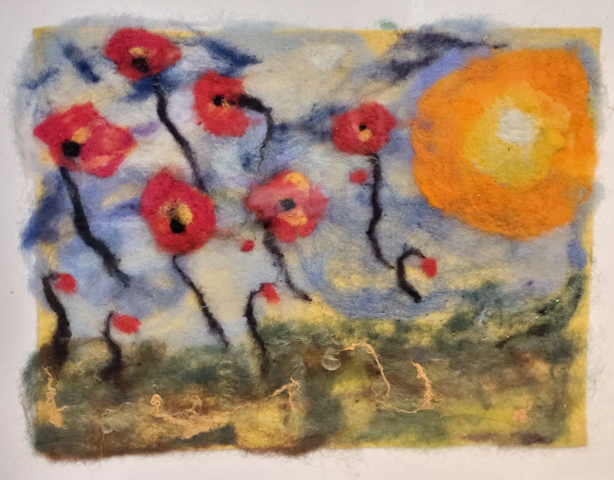 Poppies In The Sun - by Terry Lundahl - Framed Felt Art