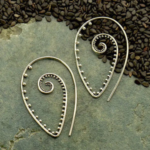 Sterling Silver Pointed Spiral Hoop Earrings with Granulation