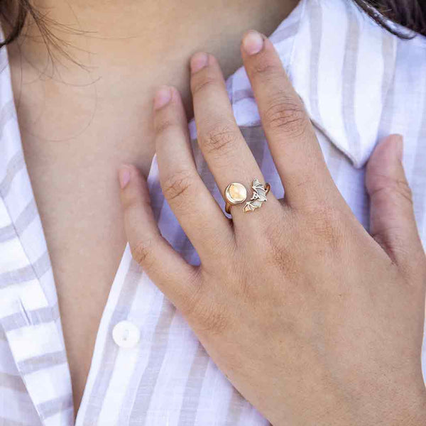 Sterling Silver Adjustable Moon and Bat Ring