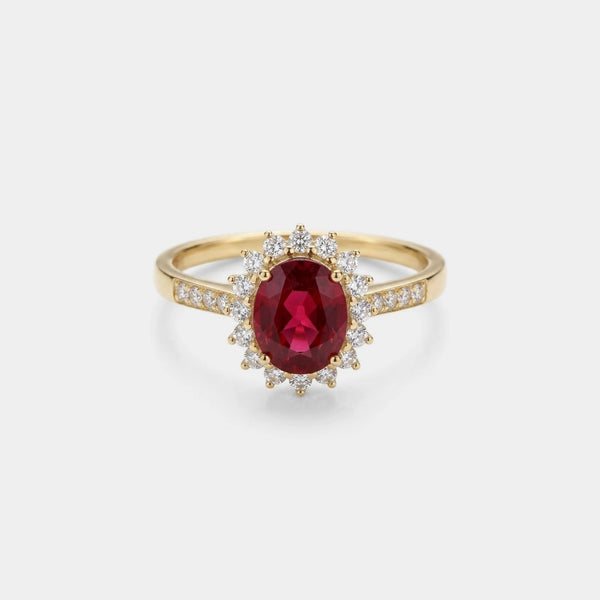 Oval-Cut Garnet Flower Statement Ring - Gold Plated Sterling Silver