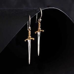 Sterling Silver Sword Dangle Earrings - 38x10mm