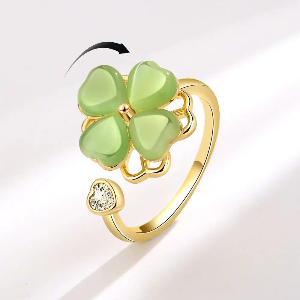 Four Leaf Green Clover Adjustable Fidget Spinner Ring