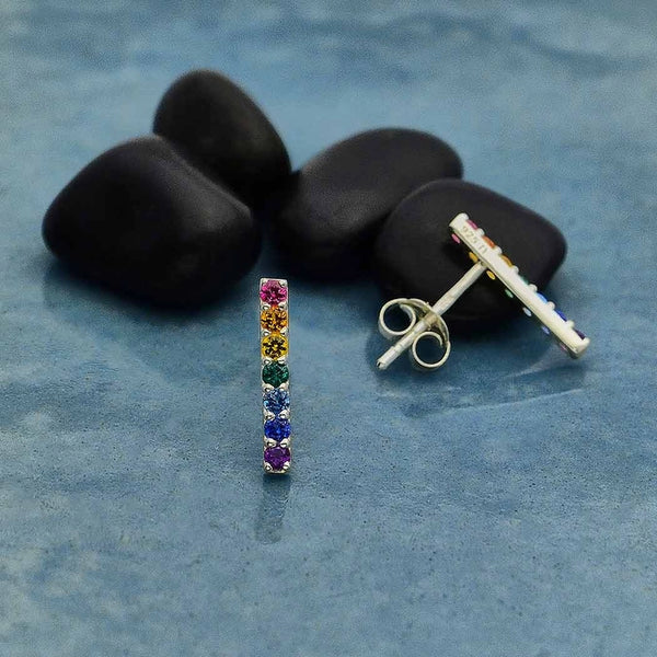 Sterling Silver Rainbow Bar Post Earrings