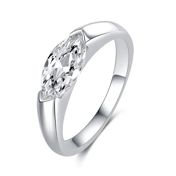 Marquise Moissanite Engagement Ring in 925 Sterling Silver