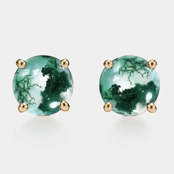 Dainty Moss Agate Cabochon Earrings