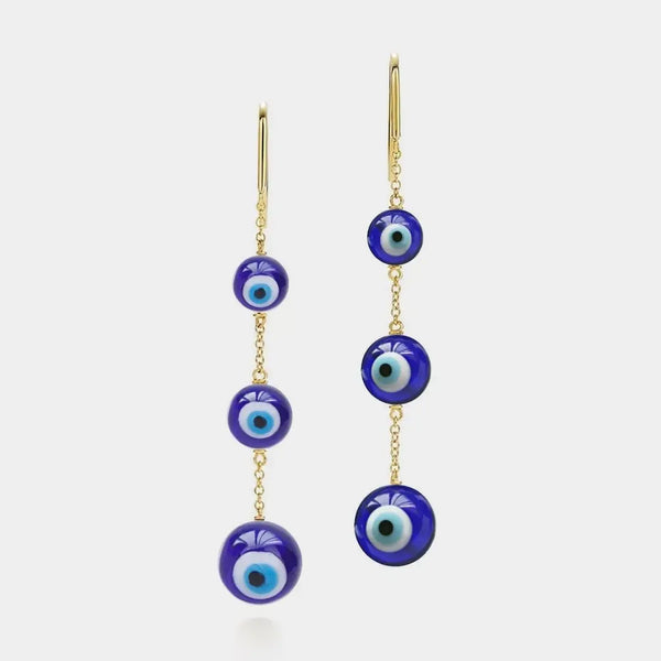 Glass Bead Evil Eye Drop Earrings