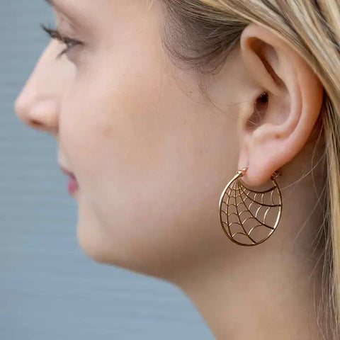 Bronze Spiderweb Hoop Earrings