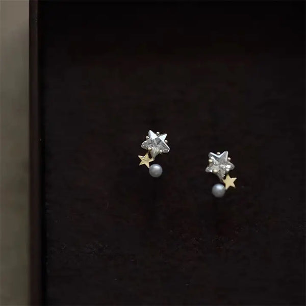 Star Pearl Climber Stud Earrings - Sterling Silver