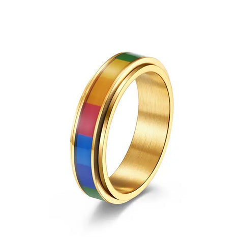 Rainbow LGBTQ Gold Fidget Ring