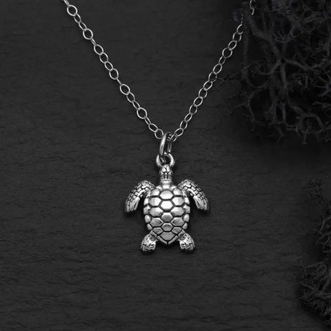 Sterling Silver Sea Turtle Charm Necklace