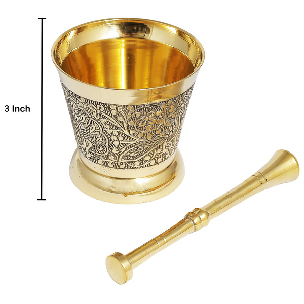 Brass Mortar Pestle (3") with Carved Engraving