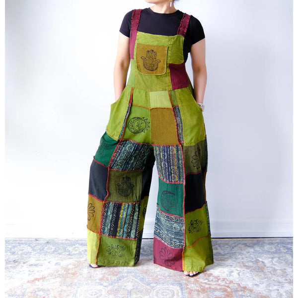Bohemian Patchwork Wide Leg Jumpsuit With Pockets