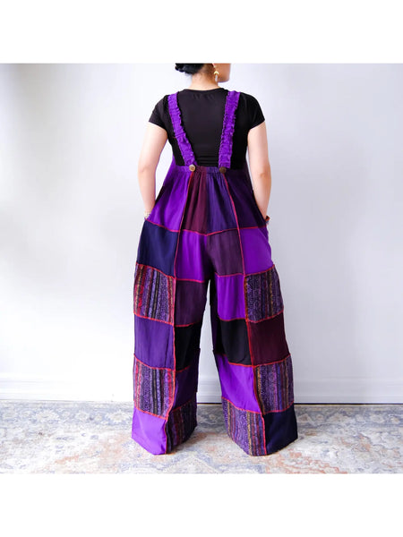 Solid Patchwork Cotton Wide Leg Jumpsuit