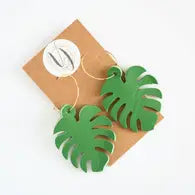 Leather Monstera Leaf Earrings