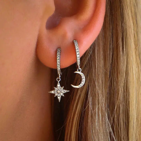 Star & Moon Huggie Earrings