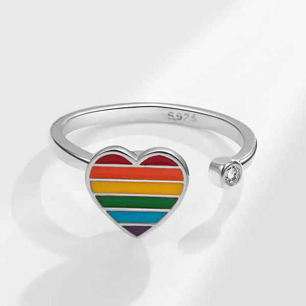 Rainbow Heart Adjustable Fidget Spinner Ring