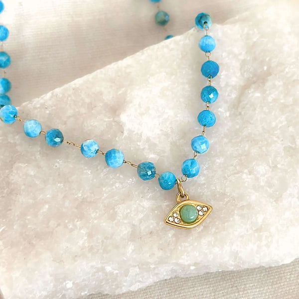 Blue Lace Agate Evil Eye Necklace