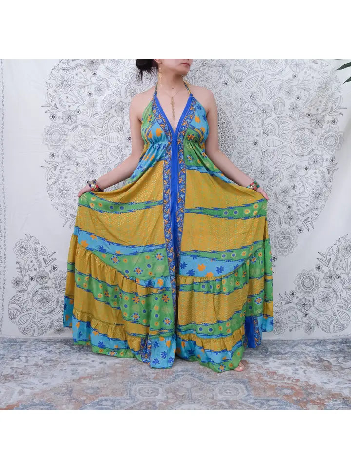Bohemian Silk Backless Halter Dress