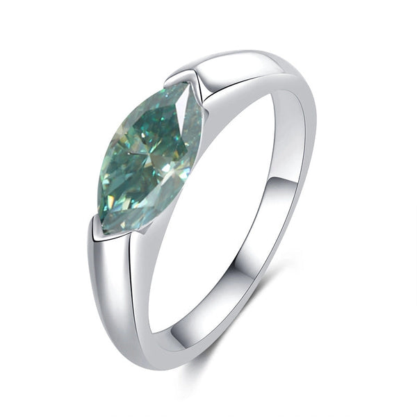 Marquise Green Moissanite Engagement Ring in 925 Sterling Silver