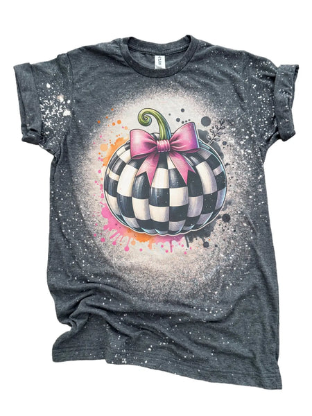 Pretty Little Checkered Pumpkin – Bleached Halloween Tee