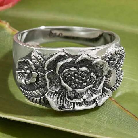 Sterling Silver Peony Ring
