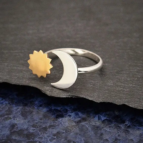 Sterling Adjustable Mixed Metals Sun & Moon Ring