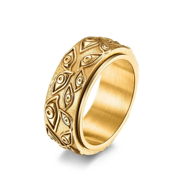 Evil Eye Anxiety Fidget Spinner Band Ring in Stainless Steel