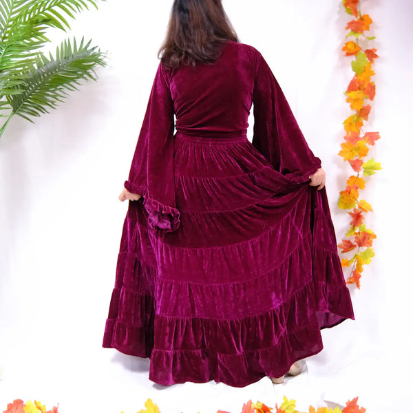 Long Flowy Bohemian Style Velvet Skirt
