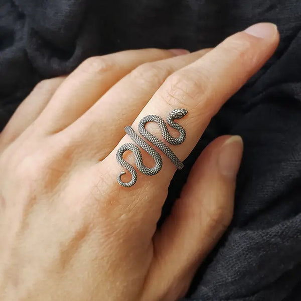 Textured Snake Adjustable Ring - Sterling Silver