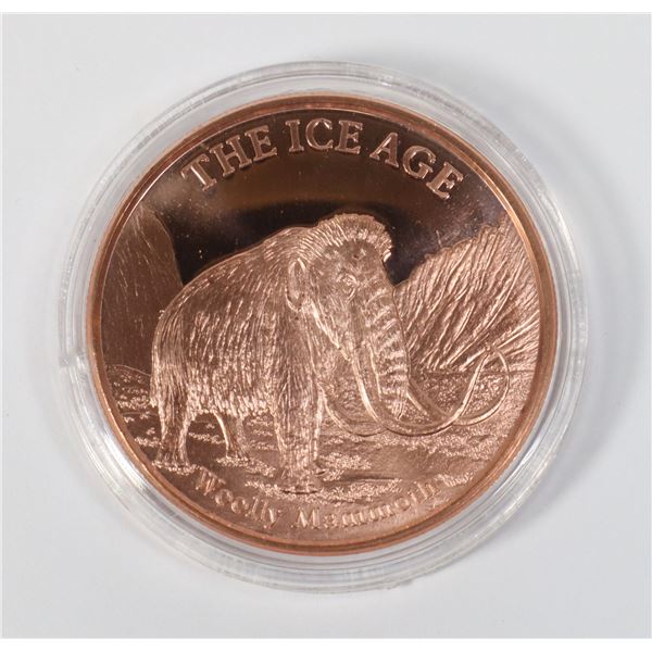 Prehistoric Design 1 oz Pure .999 Copper Round Bullion Coin in Capsule