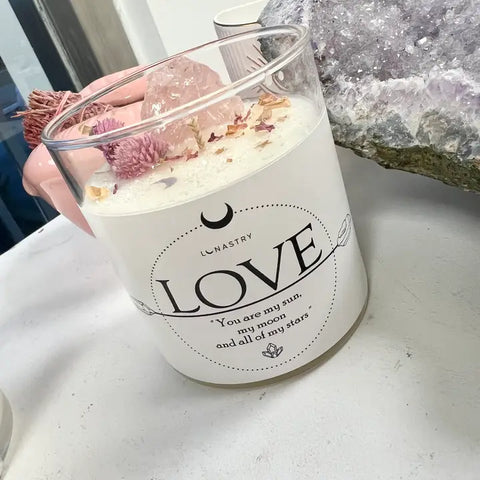 Lunastry Soy Wax & Crystal Candle - LOVE