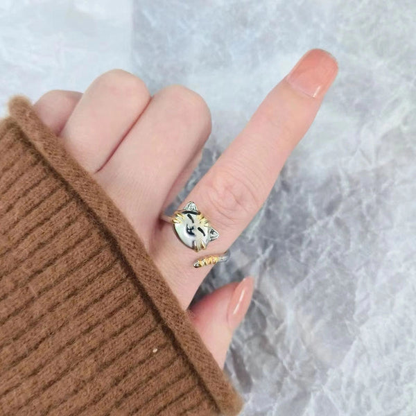 Dainty Cat Anxiety Fidget Spinner Band Ring in Solid Copper