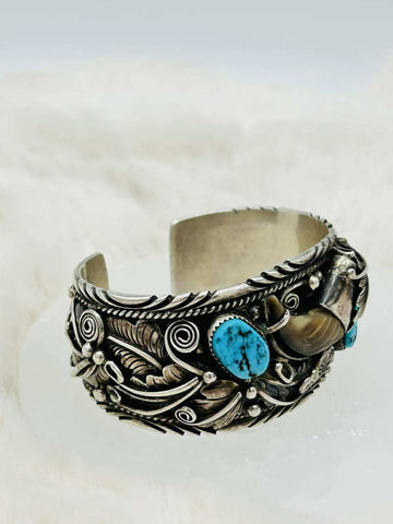 Sterling Silver Turguoise and Bear Claw Cuff - Marcia Nickols Collection