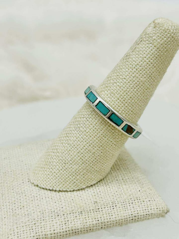 Sterling Silver Inlay Ring - Size 8 - Marcia Nickols Collection