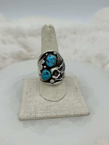 Sterling Silver Turquoise Eagle Ring - Size 10 - Marcia Nickols Collection