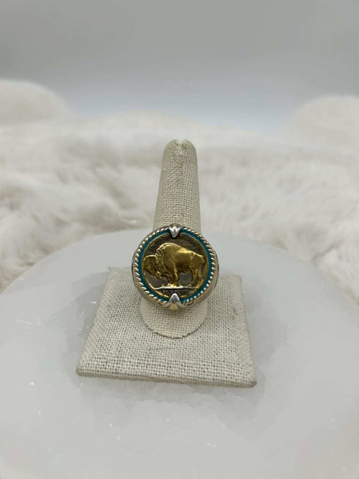 Sterling Silver Buffalo Nickel Ring - Size 11.5 - Marcia Nickols