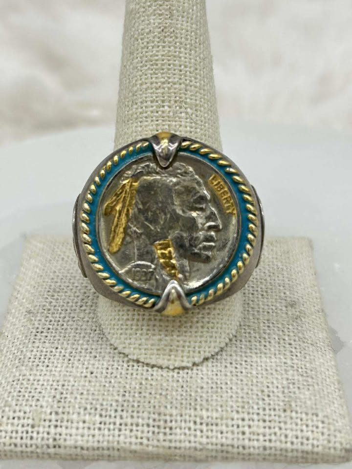 Sterling Silver Indian Head Nickel Ring - Size 12 - Marcia Nickols