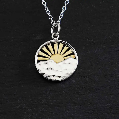 Silver Mountain with Bronze Sun Rays 18 Inch Necklace