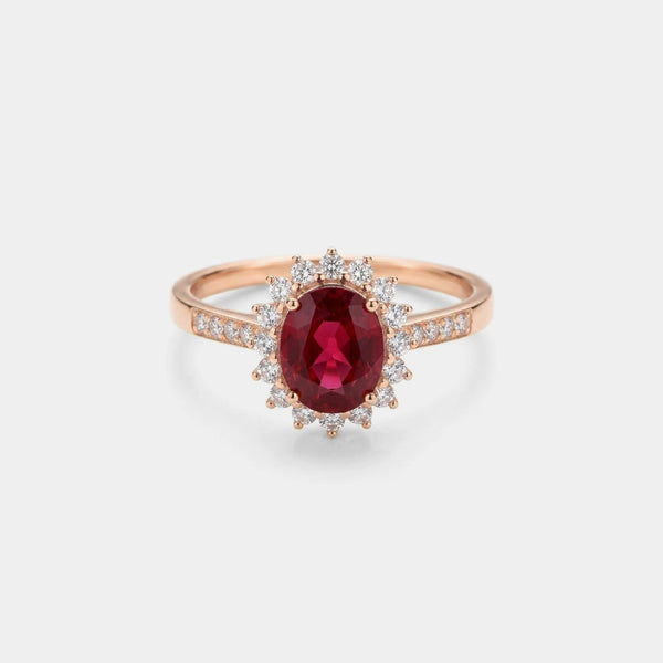 Oval-Cut Garnet Flower Statement Ring - Gold Plated Sterling Silver