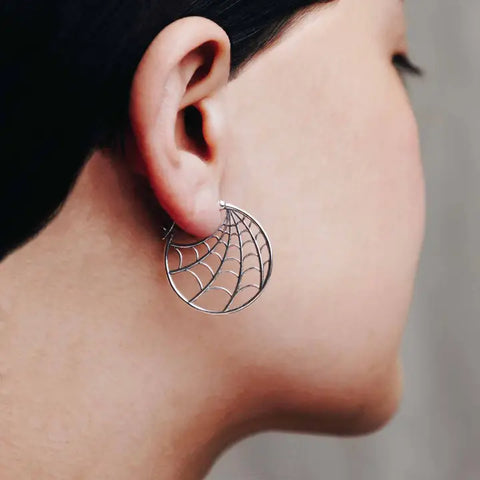 Sterling Silver Spiderweb Hoop Earrings