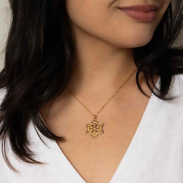 Openwork Lotus Mandala Necklace - Bronze