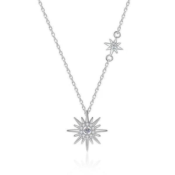 Moissanite Sun Star Pendant Necklace in 925 Sterling Silver