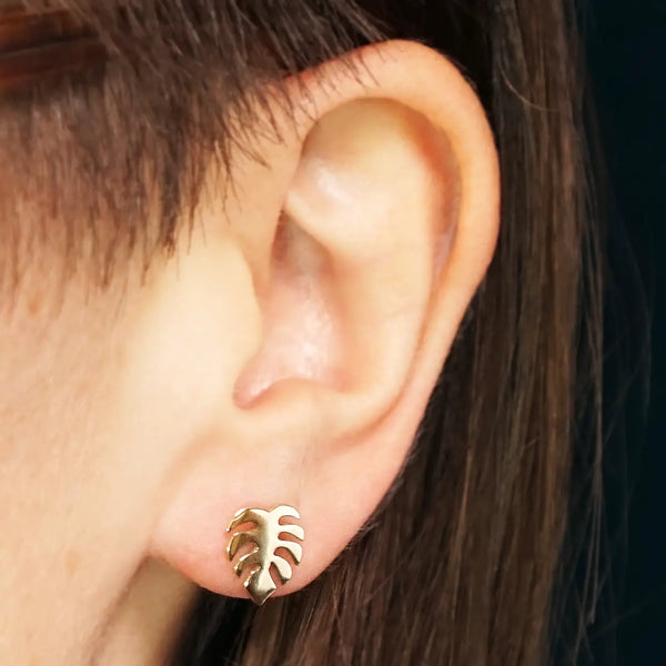 Bronze Monstera Stud Earrings