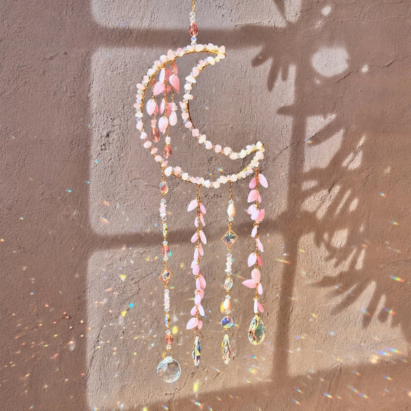 Whimsy Crystal Moon Suncatchers - Amethyst, Rose Quartz, & Green Aventurine