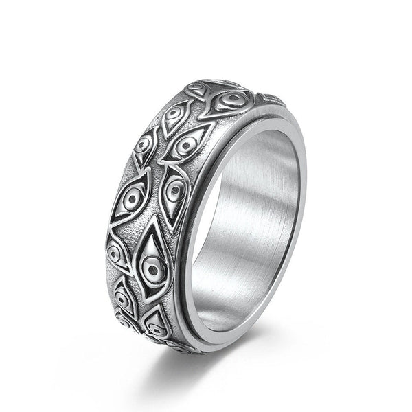 Evil Eye Anxiety Fidget Spinner Band Ring in Stainless Steel
