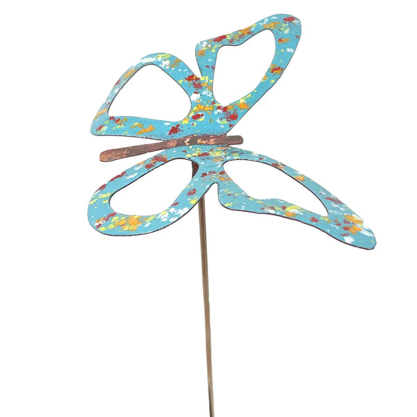 Copper Enamel Wispy Butterfly Stake- Aqua