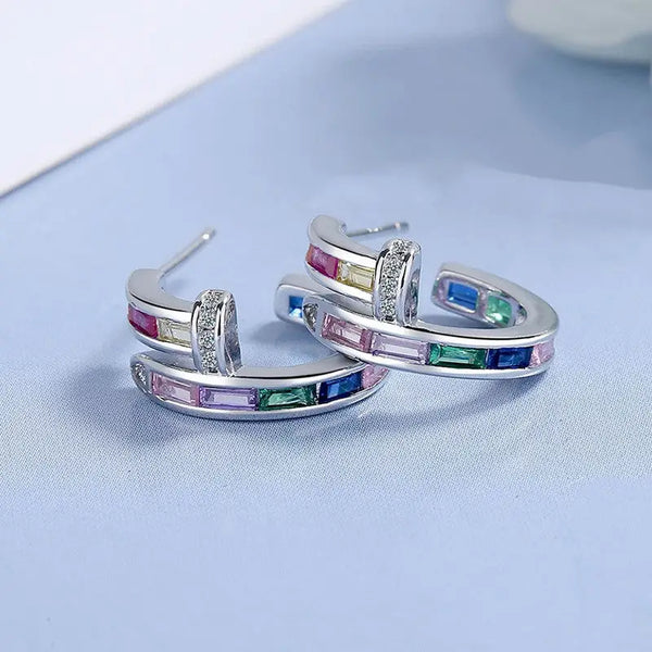 Rainbow Stone Pride Hoop Earrings