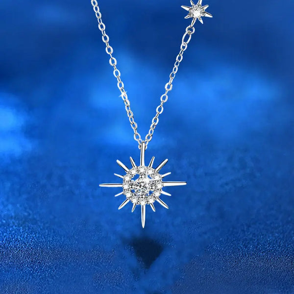 Moissanite Sun Star Pendant Necklace in 925 Sterling Silver